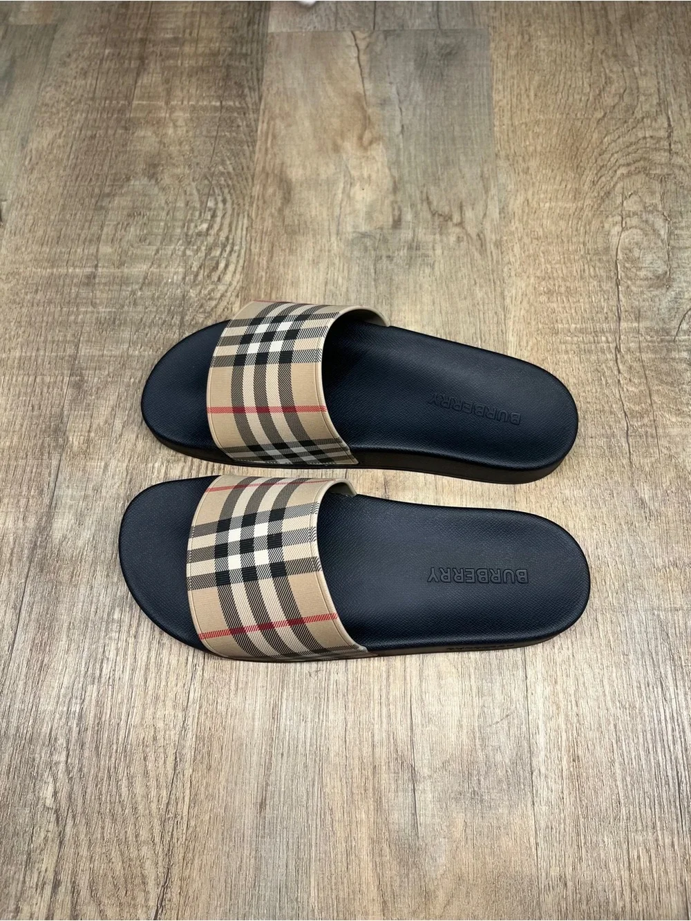 Burberry Beige Plaid Men’s Slide Sandals EU SIZE 38-45